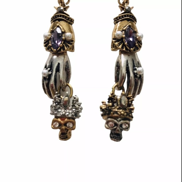 Skull Punk Dangle Earrings Halloween Skeleton Jewelry - Picture 4 of 7